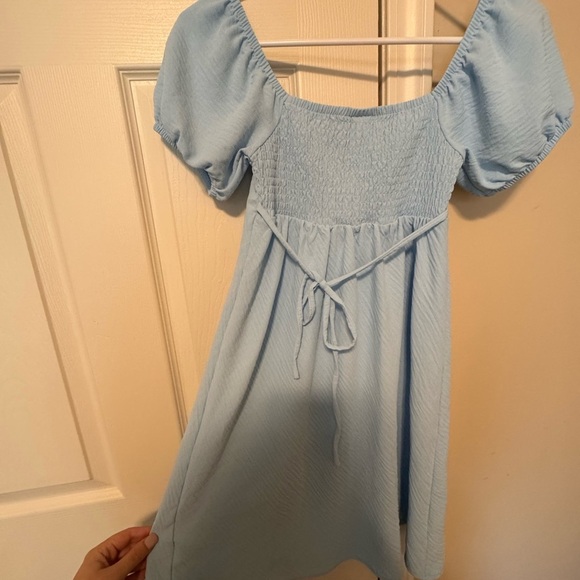 Light Blue Puff Sleeve Dress - Picture 2 of 3